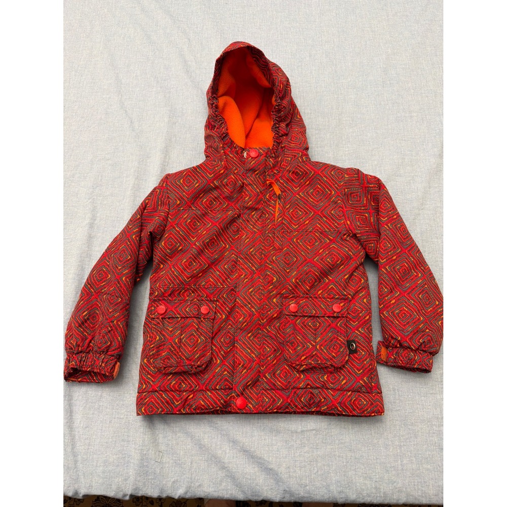 REI Toddler 3T Red Orange Geometric Fleece Lined Hooded Outdoor Jacket